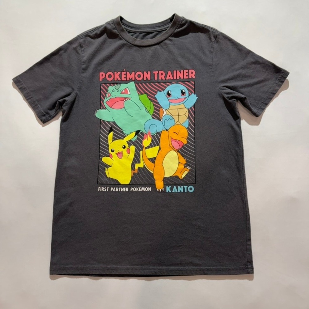Pokemon Graphic T-Shirt Kids Size L 10/12 Black Kanto First Partner Pikachu